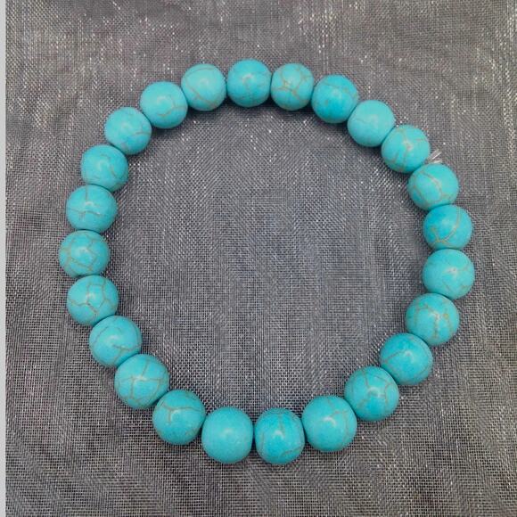 NEW Turquoise Howlite Stone Bracelet Artisan Beaded Bohemian Unisex Stackable - Picture 3 of 9